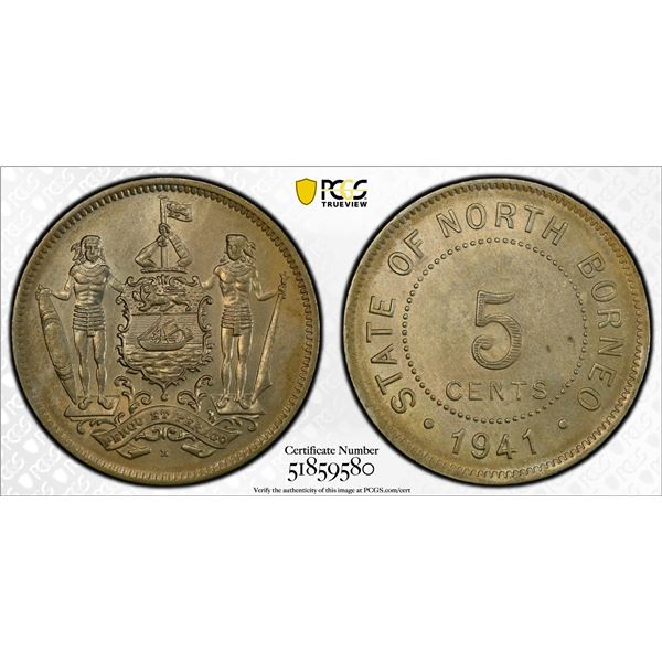 BRITISH NORTH BORNEO: Protectorate, 5 cents, 1941-H, PCGS MS62