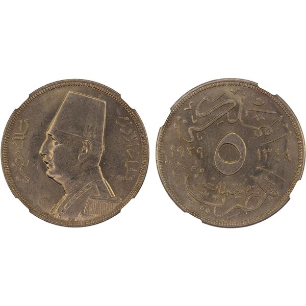 EGYPT: Fuad I, King, 1922-1936, 5 milliemes, 1929-BP/AH1348, NGC MS64