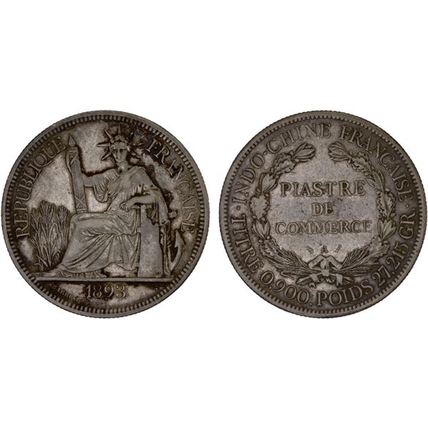 FRENCH INDOCHINA: AR piastre, 1893-A, XF