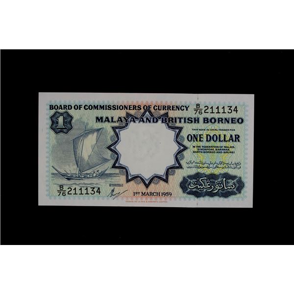 MALAYA & BRITISH BORNEO: 1 dollar, 1.3.1959, AU