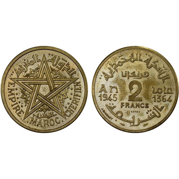 MOROCCO: Mohammed V, 1927-1962, 2 francs, 1945/AH1364, Unc