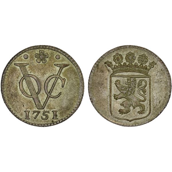 NETHERLANDS EAST INDIES: Holland, AR duit, 1751, Choice XF