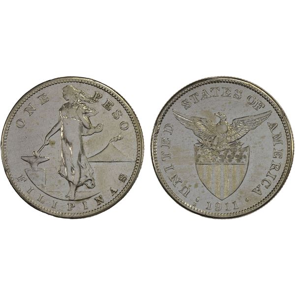 PHILIPPINES: U.S. Territory, AR peso, 1911-S, VF