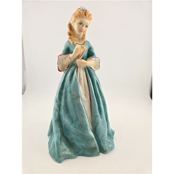 UNMARKED ENGLISH-STYLE PORCELAIN LADY FIGURINE IN BLUE DRESS