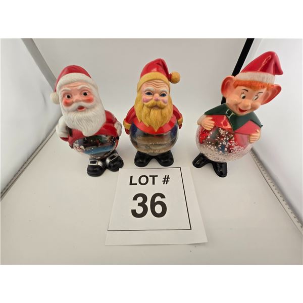 ASSORTED VINTAGE-STYLE SANTA AND ELF WATER GLOBE FIGURINES (3 PCS)