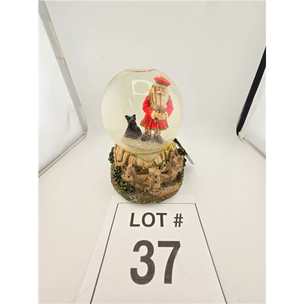 SANTA CLAUS SNOW GLOBE WITH DOG FIGURINE ON DECORATIVE BASE