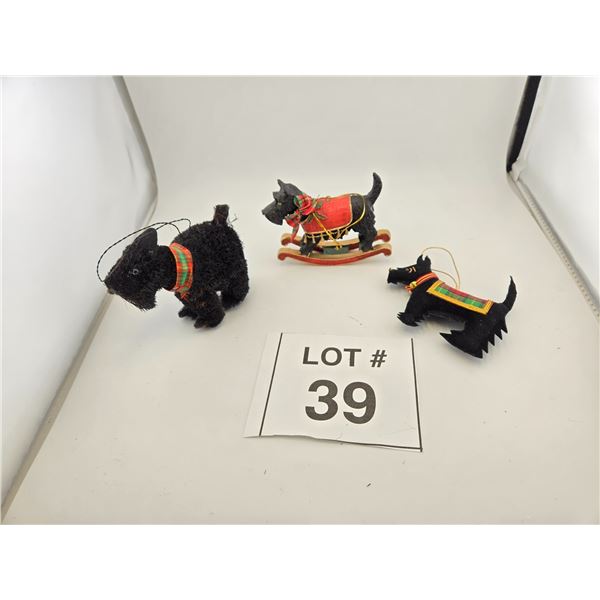 SCOTTISH TERRIER–STYLE CHRISTMAS ORNAMENTS AND FIGURINES (3 PCS)