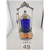 Image 1 : ANTIQUE COBALT BLUE PRESSED GLASS PICKLE CASTOR WITH SILVERPLATE FRAME AND TONGS