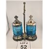 Image 1 : ANTIQUE DOUBLE BLUE GLASS PICKLE CASTOR SET WITH SILVERPLATE STAND