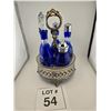 Image 1 : VINTAGE COBALT BLUE ETCHED GLASS CRUET 