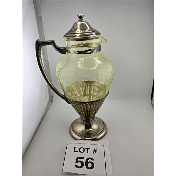 ENGLISH SILVER DEPOSIT MOUNTED URANIUM GLASS PITCHER