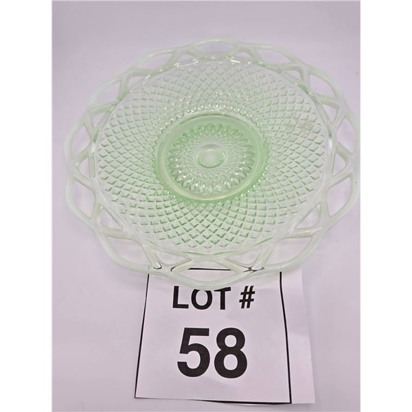 URANIUM GLASS OPEN LATTICE SERVING BOWL