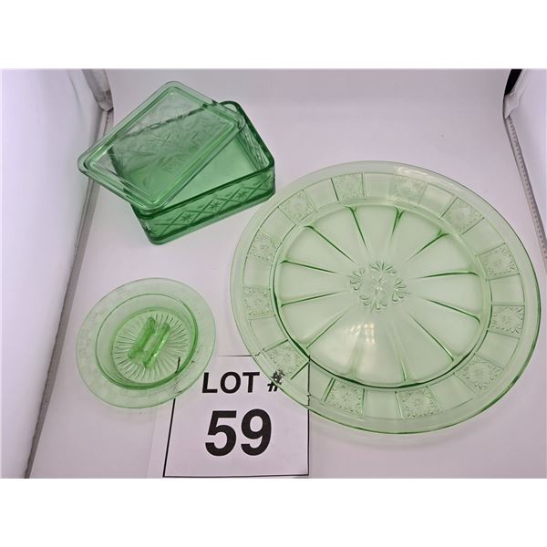 GROUP LOT OF GREEN DEPRESSION GLASS DISHES 
