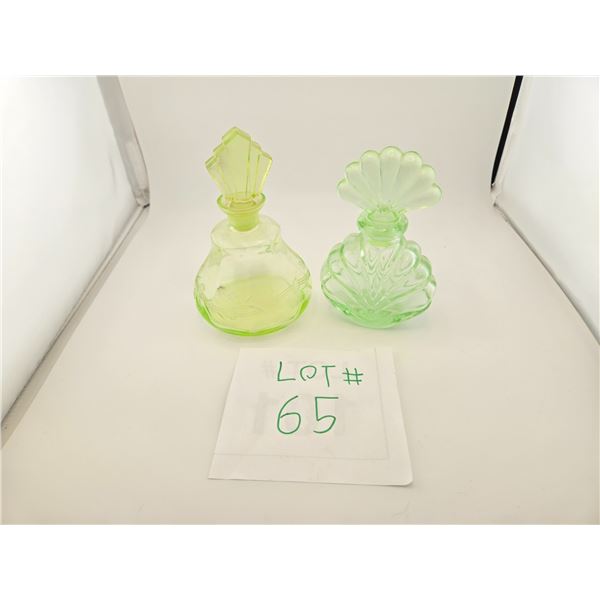 VINTAGE URANIUM GLASS PERFUME BOTTLES WITH STOPPERS (2 PCS)