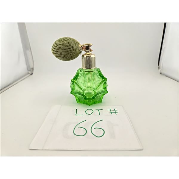 VINTAGE GREEN GLASS ATOMIZER PERFUME BOTTLE