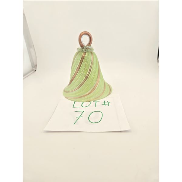 HAND-BLOWN GREEN AND GOLD SWIRL GLASS BELL