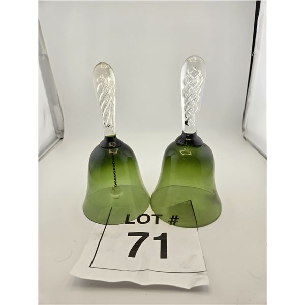 GREEN HAND-BLOWN GLASS BELLS (2 PCS)