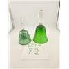 Image 1 : GREEN CUT AND ETCHED GLASS BELLS (2 PCS)