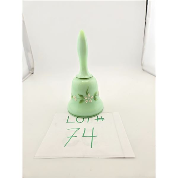 GREEN ENAMEL FLORAL GLASS BELL