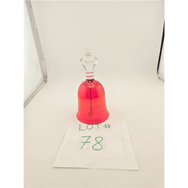 SMALL RUBY GLASS BELL WITH CLEAR FINIAL