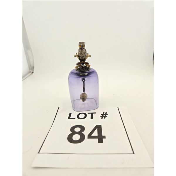 PURPLE GLASS OWL BELL WITH SKULL CLAPPER