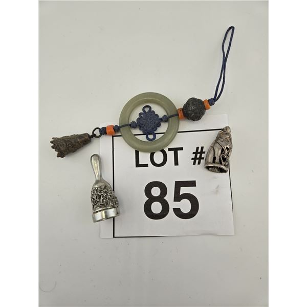 MIXED MINIATURE CAT BELLS AND JADE RING CHARM LOT