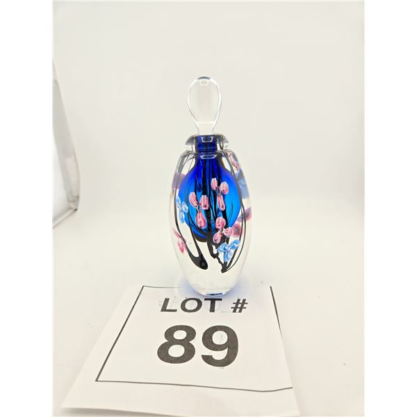 ART GLASS PERFUME BOTTLE WITH ENCASED FLORAL DESIGN