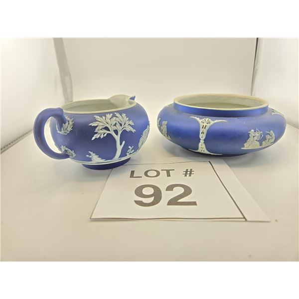 WEDGWOOD BLUE JASPERWARE CREAMER AND SUGAR BOWL SET