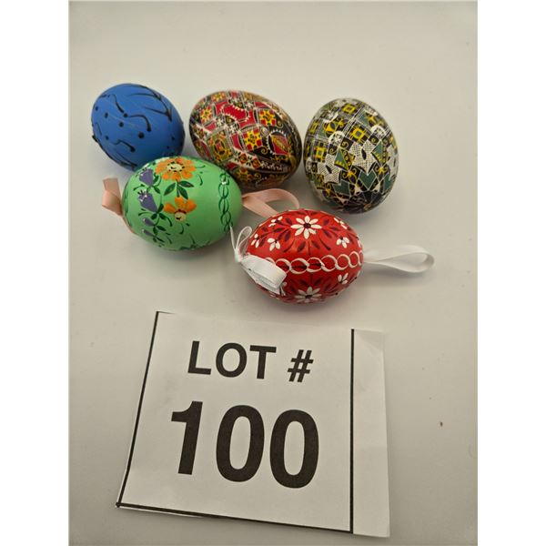 LOT OF 5 HAND-PAINTED DECORATIVE EASTER EGGS (PYSANKA STYLE)