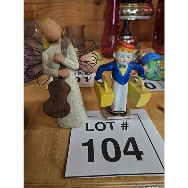 TWO FIGURINES INCLUDING OCCUPIED JAPAN BOY FIGURE AND ANGEL MUSICIAN