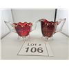 Image 1 : PAIR OF RUBY GLASS “SOUVENIR OF BLAINE, WASHINGTON” CREAMERS