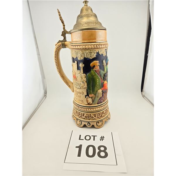 GERMAN-STYLE LIDDED BEER STEIN WITH FIGURAL RELIEF SCENE