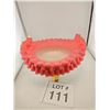 Image 1 : VICTORIAN CRANBERRY OPALESCENT RUFFLED GLASS BOWL WITH APPLIED FEET