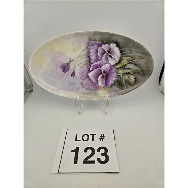 HAND-PAINTED FLORAL OVAL SERVING PLATTER BY JOAN MAYES FOR ALEX LIDDY