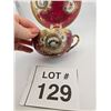 Image 2 : JAPANESE HAND-PAINTED GILT PORCELAIN TEACUP AND SAUCER WITH FLORAL MEDALLIONS