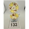 Image 1 : RADFORDS ENGLISH BONE CHINA TEACUP AND SAUCER, FLORAL YELLOW GILT, 1930–1950