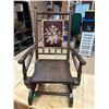 Image 2 : ANTIQUE WOODEN ROCKING CHAIR WITH NEEDLEPOINT BACK PANEL