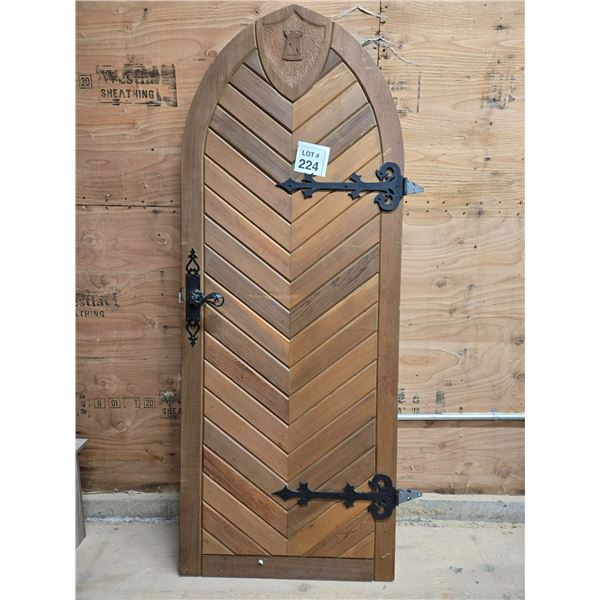 HANDCRAFTED ARCHED SOLID WOOD DOOR WITH DECORATIVE JOINERY