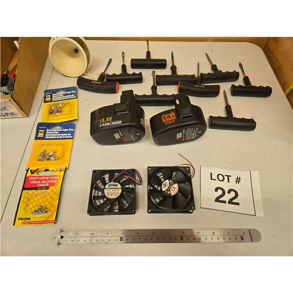 ASSORTED HAND TOOLS, BATTERIES, AND COOLING FANS LOT