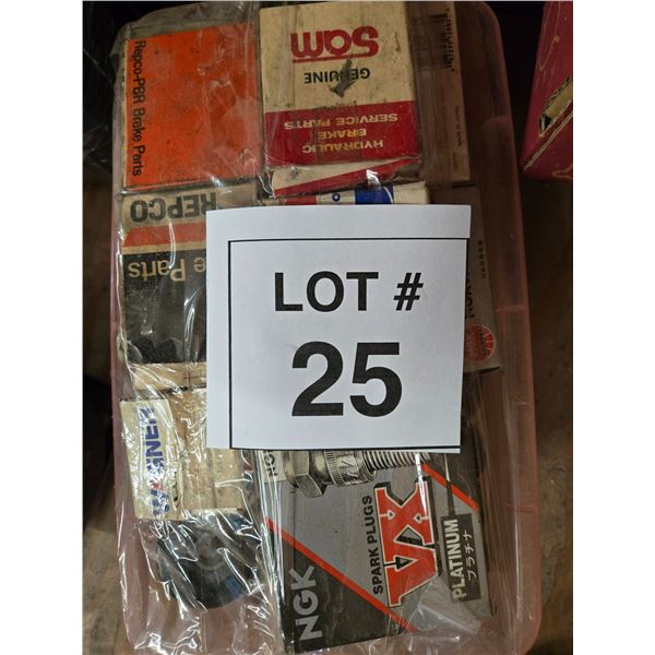 ASSORTED VINTAGE AUTOMOTIVE PARTS AND SPARK PLUGS LOT