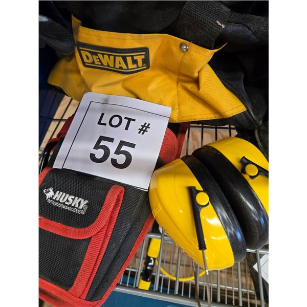 ASSORTED TOOL BAGS AND HEARING PROTECTION LOT