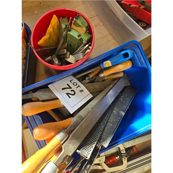 ASSORTED FILES, RASPS, AND WOODWORKING HAND TOOLS