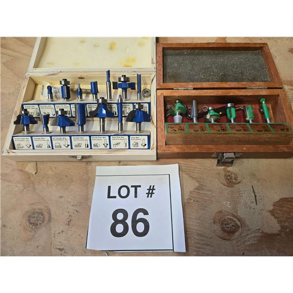 ASSORTED ROUTER BIT SETS IN WOOD CASES