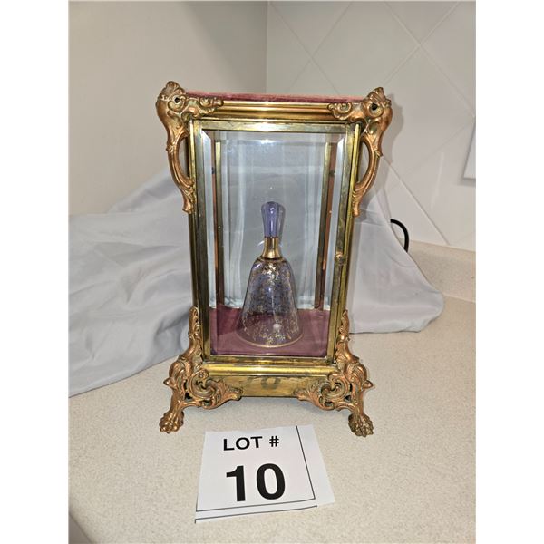 ORMOLU GLASS DISPLAY CASE WITH HAND-DECORATED ART GLASS BELL