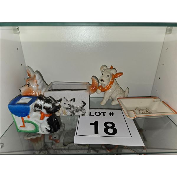JAPANESE CERAMIC DOG VANITY AND DESK ITEMS LOT OF 4