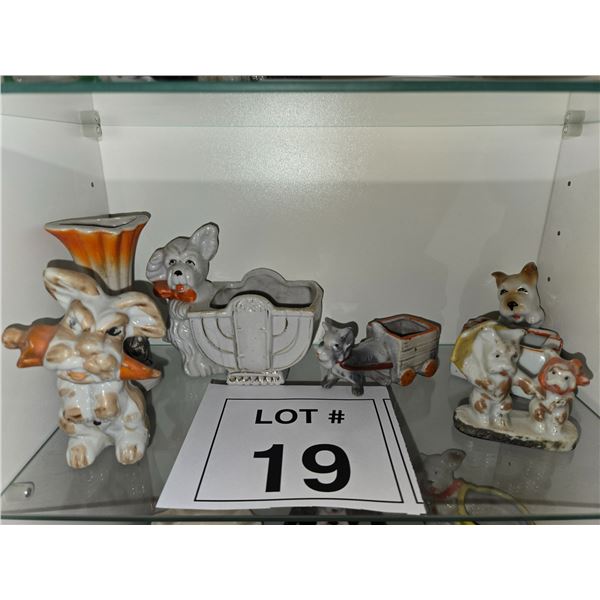 JAPANESE CERAMIC DOG PLANTERS AND FIGURINES LOT OF 5