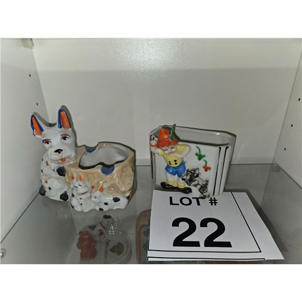 JAPANESE CERAMIC DOG PLANTER AND FIGURAL VASE LOT OF 2