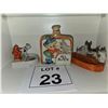Image 1 : JAPANESE CERAMIC DOG ASHTRAYS AND FLASK LOT OF 3