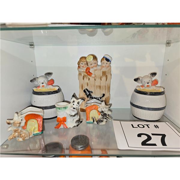 JAPANESE CERAMIC DOG FIGURINES AND NOVELTY PLANTERS LOT OF 6