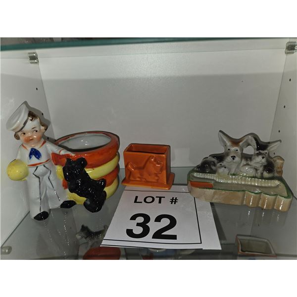 JAPANESE CERAMIC DOG ASHTRAY, MUG, AND PLANTER LOT OF 3